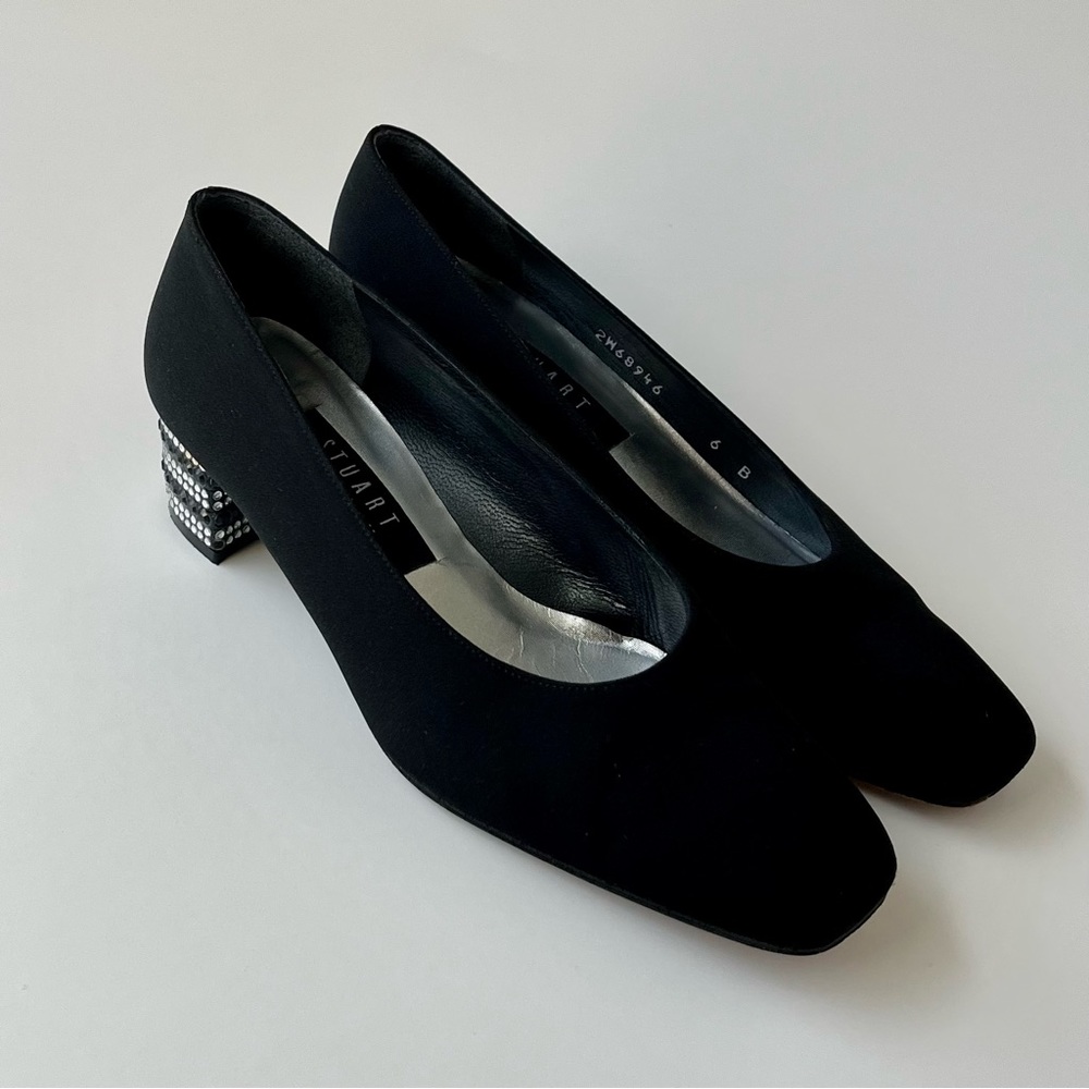 Stuart Weitzman Black Bejeweled Block Heel Pumps Sz 6
